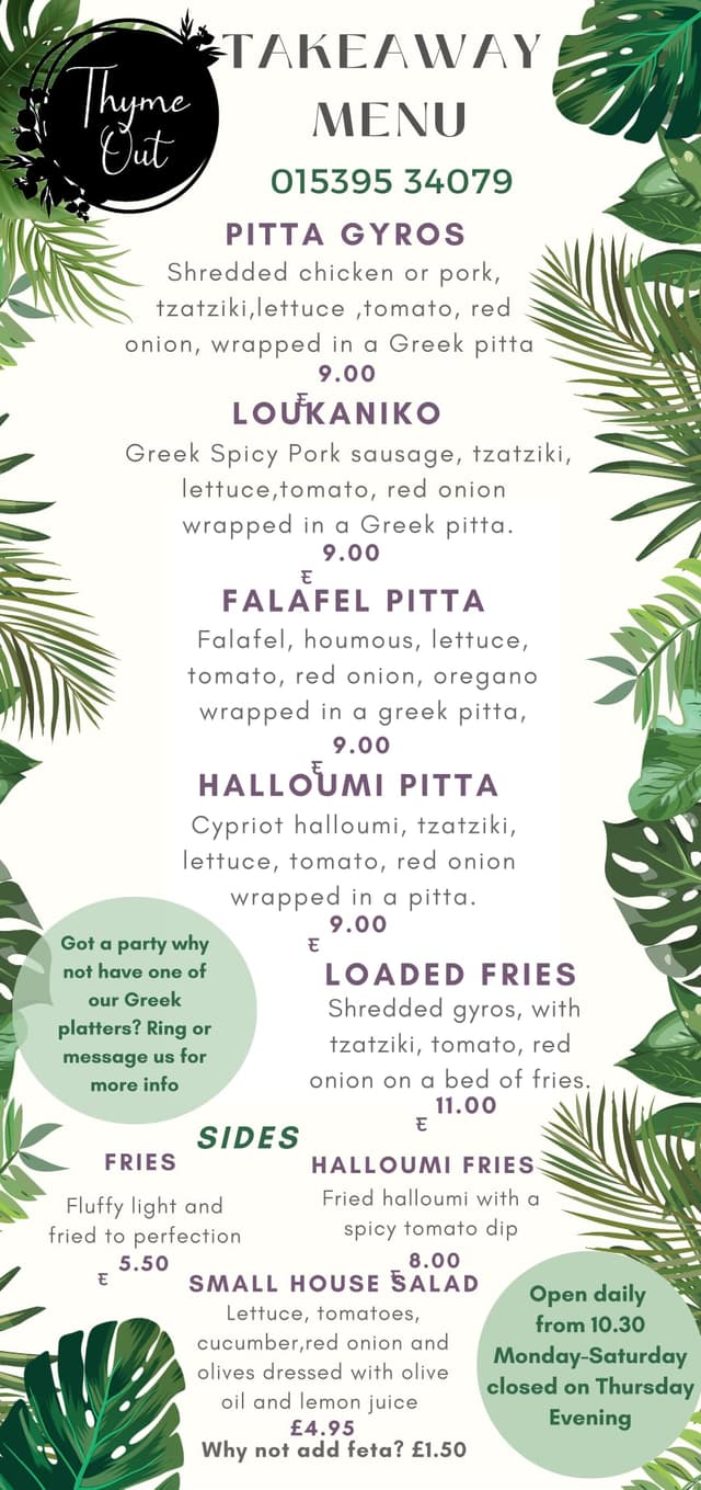 2025 Takeaway Menu